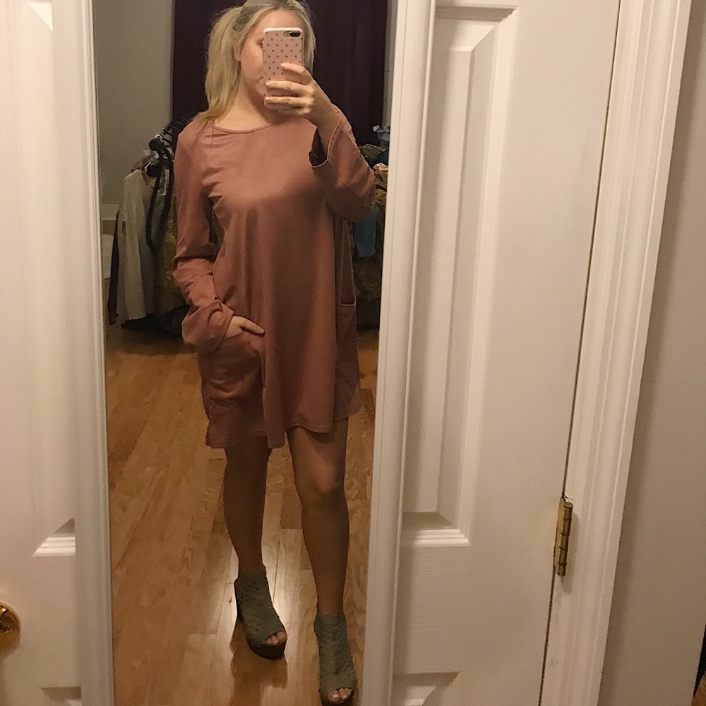 Dusty pink long sleeve dress w pockets